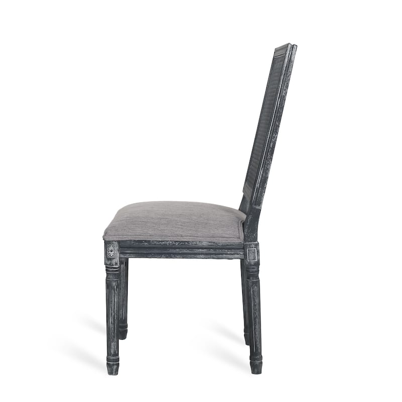 [Set of 2]Dining Chairs -Elegant Backrest & Upholstered Seats with Fluted Legs -Rustic Weathered Finish -Rubberwood Frame