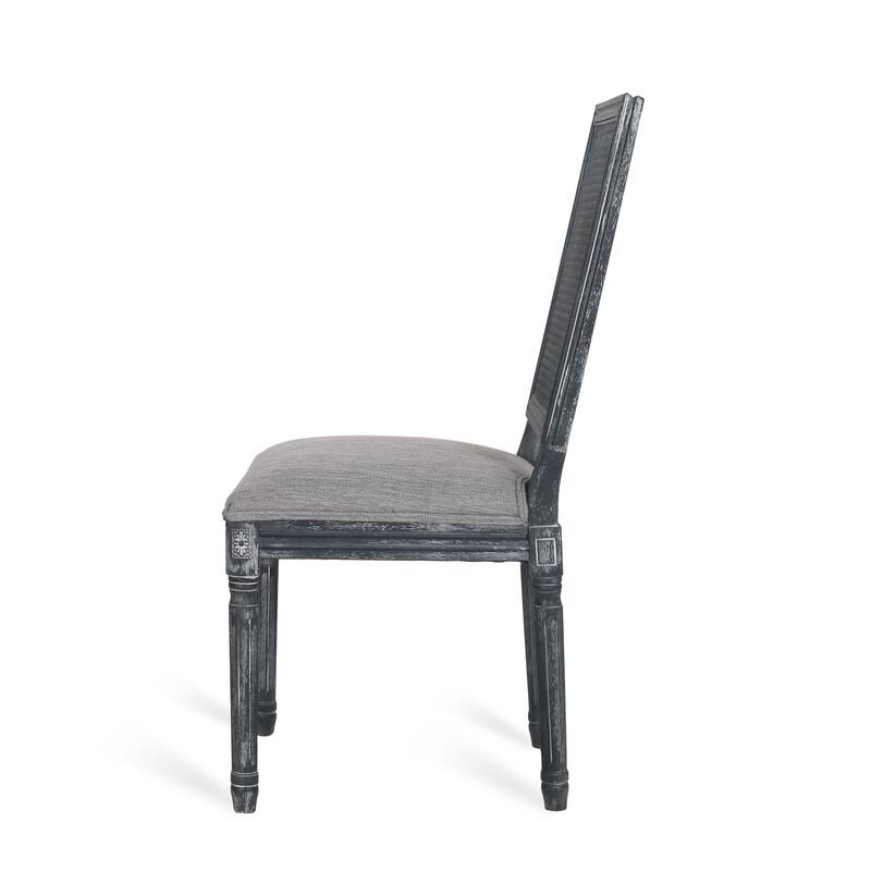 French Dining Chairs Set of 2, Rattan Farmhouse Upholstered Dining Chairs with Backrest and Wood Frame for Living Room, Kitchen