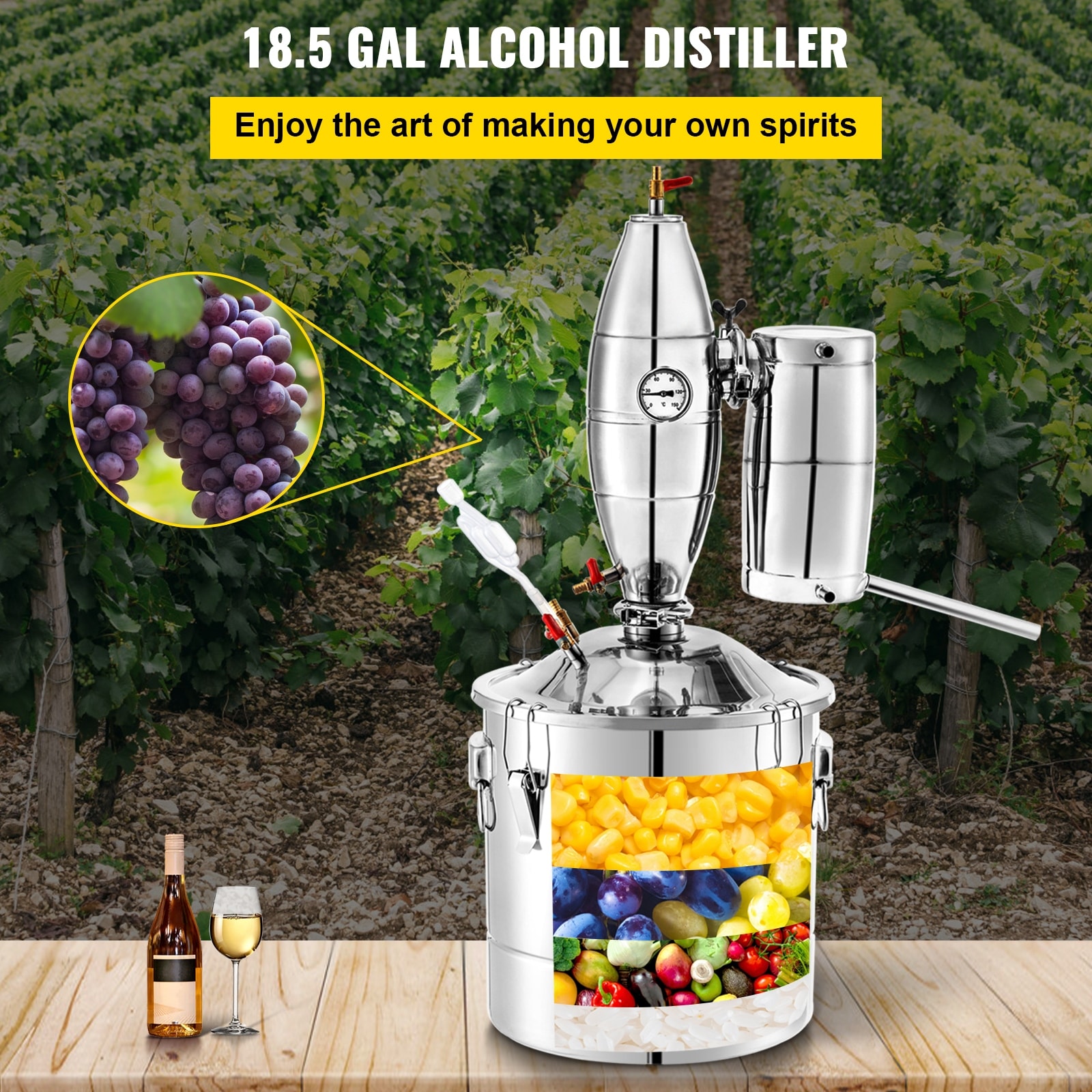 Doniks Alcohol Still 5Gal Steel Water Alcohol Distiller Copper
