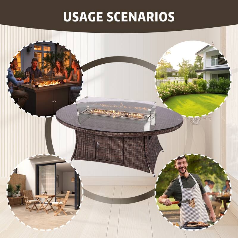 Ellington Outdoor Oval Wicker Firepit Table