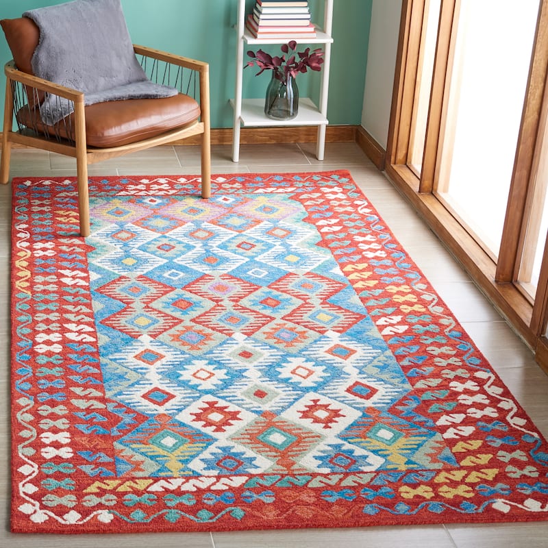 SAFAVIEH Handmade Aspen Bjarnveig Boho Wool Rug - 5' x 8' - Red/Blue