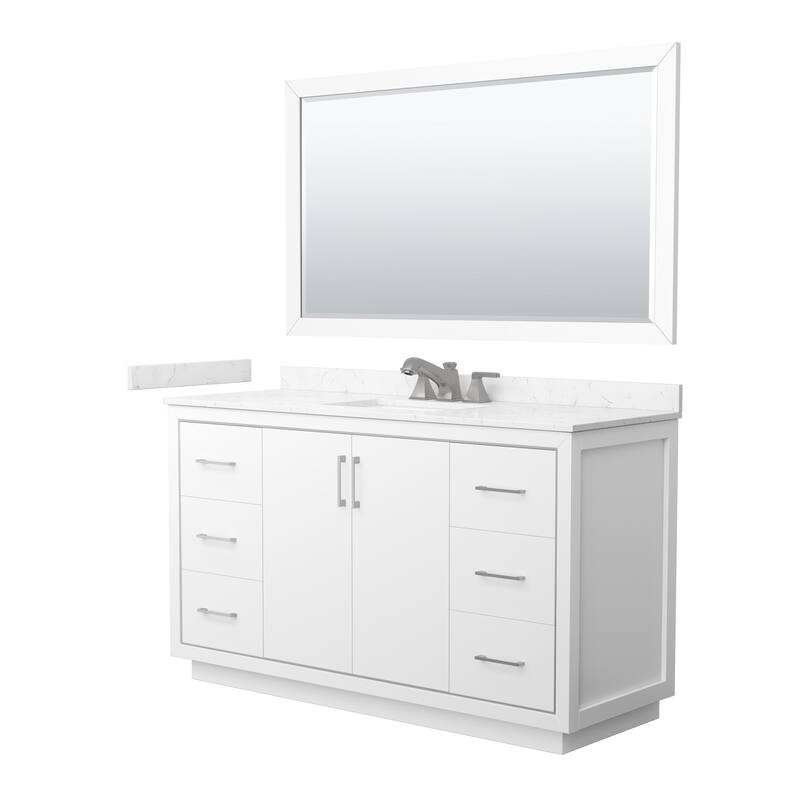 Wyndham Collection WCF1111-60S-VCA-US3M58 Icon 60" Free Standing - White / Carrara Cultured Marble Top / Brushed