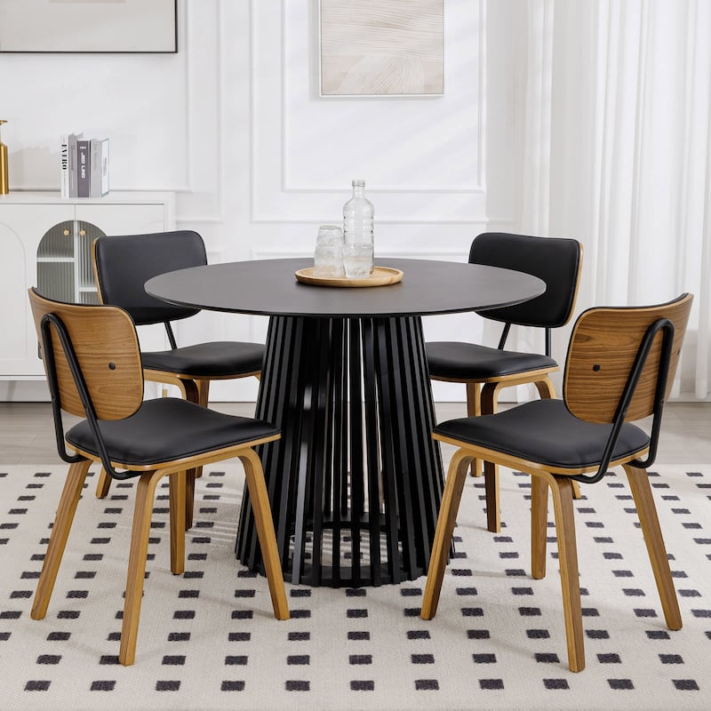 Faux Leather Upholstered Dining Chairs Set of 2/4 with Wood Legs - 32.3"H x 18.5"W x 21.8"D