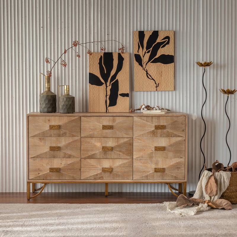 Light Wood Dresser with Metal Glide Drawers - Multi-Functional