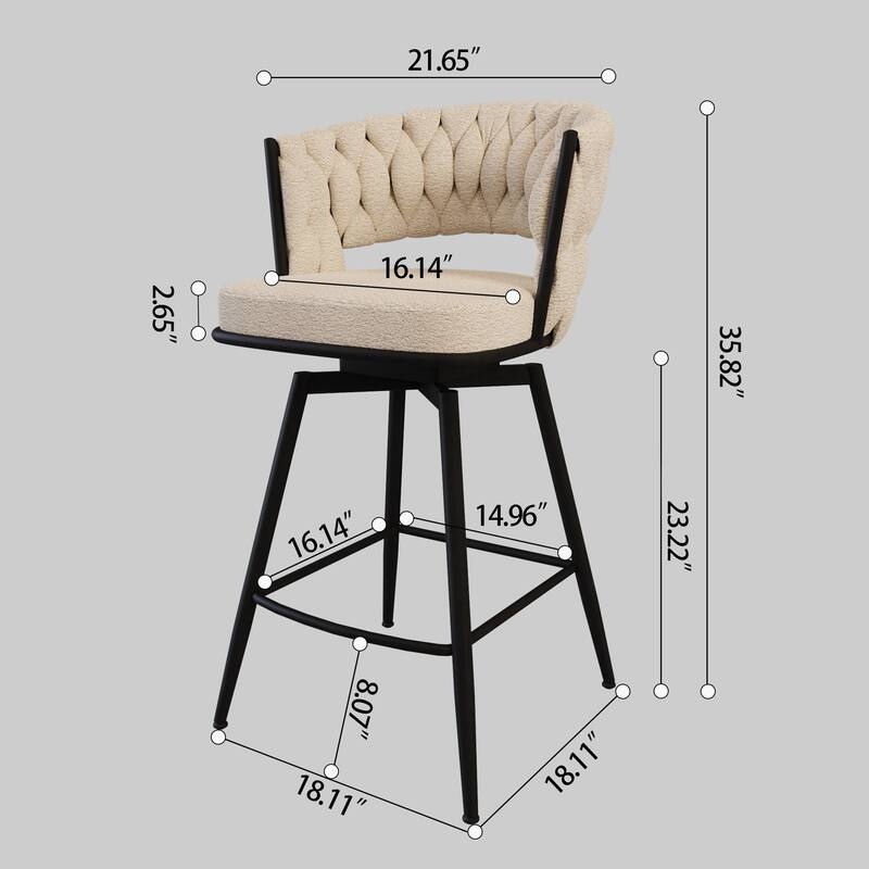 360 Swivel Suede Woven Bar Chair Set of 4, Upholstered Barstools with Metal Base