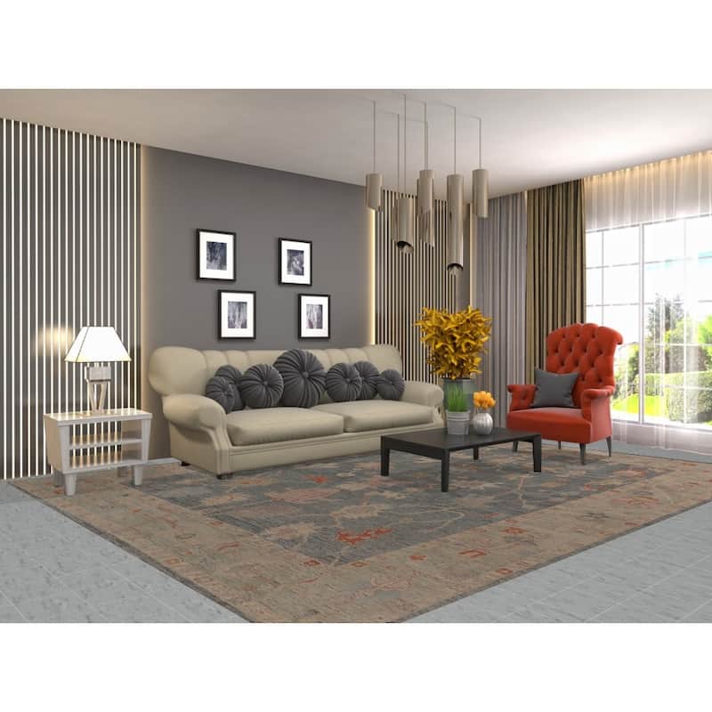 Vegetable Dye Oushak Turkish Rug Hand-Knotted Transitional Wool Carpet - 9'0"x 11'8"