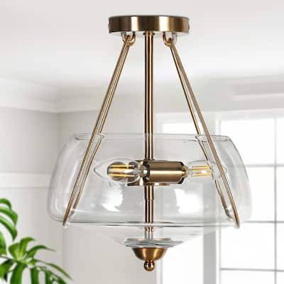 Modern Glam Gold 3-Light Urn Chandelier Glass Flush Mount Ceiling Light for Dining Room - D11.8" x H14"