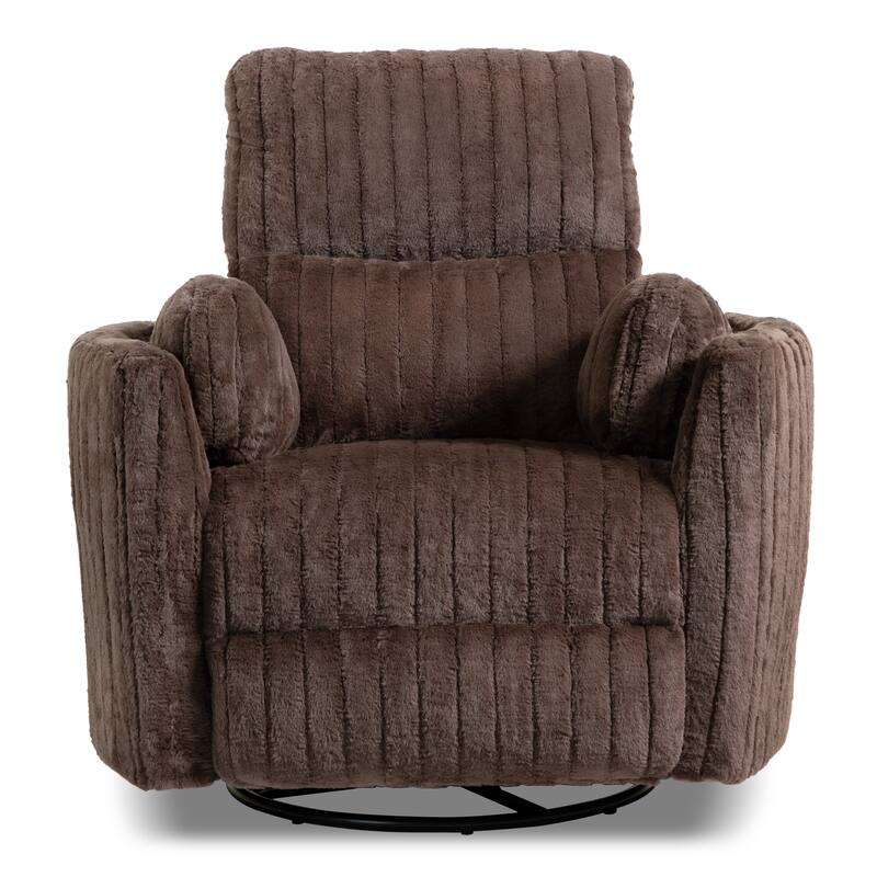 Furniture of America Jorvien Modern Chenille Power Swivel Glider Recliner with Pillows