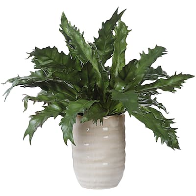 Uttermost 60229 Verdure Fern 16-1/4" Tall Ceramic Faux Flora Planter - Tan