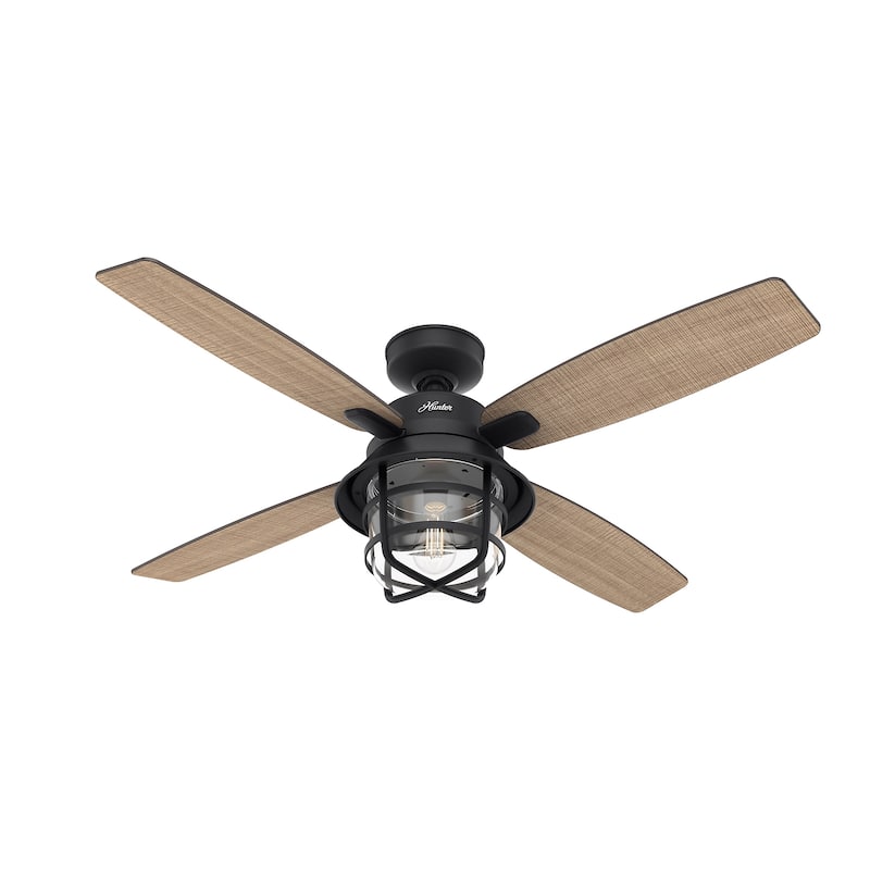 Hunter 52" Port Royale Outdoor Ceiling Fan with LED Light Kit and Handheld Remote, Damp Rated