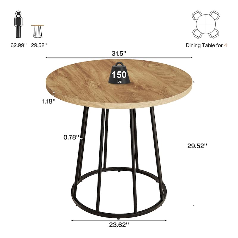 31.5" Round Dining Table, Small Kitchen Dinner Table with Metal Base
