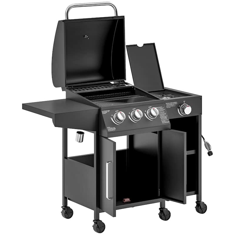 3-in-1 BBQ Grill, Smoker & Fire Pit with Two-Tier Cooking Thermometer and Adjustable Vents - 48”L x 22.8”W x 43.3”H