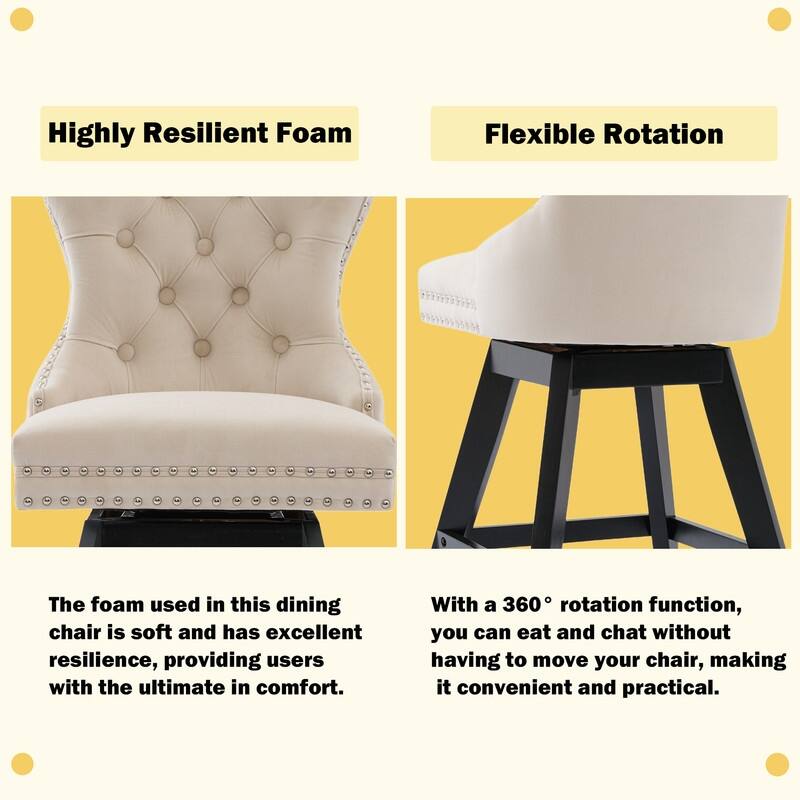 Velvet Wing-Back Tufted Nailhead Upholstered Bar Stools (Set of 6)