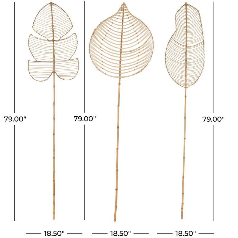 Rattan Leaf Handmade Tall Woven Palm Leaf Stick Home Decor Natural Foliage - Set of 3 Brown or Black - Roche River Decor