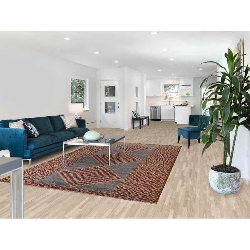 Hand Knotted Oriental 100% Wool Carpet Modern Geometric Greys & Charcoal Moroccan Area Rug - 9' 8'' X 6' 4''