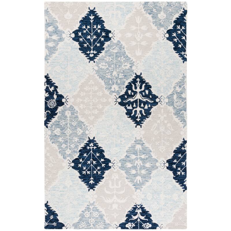SAFAVIEH Handmade Ebony Afifa Modern & Contemporary Wool Rug - 6' Square - Blue/Ivory