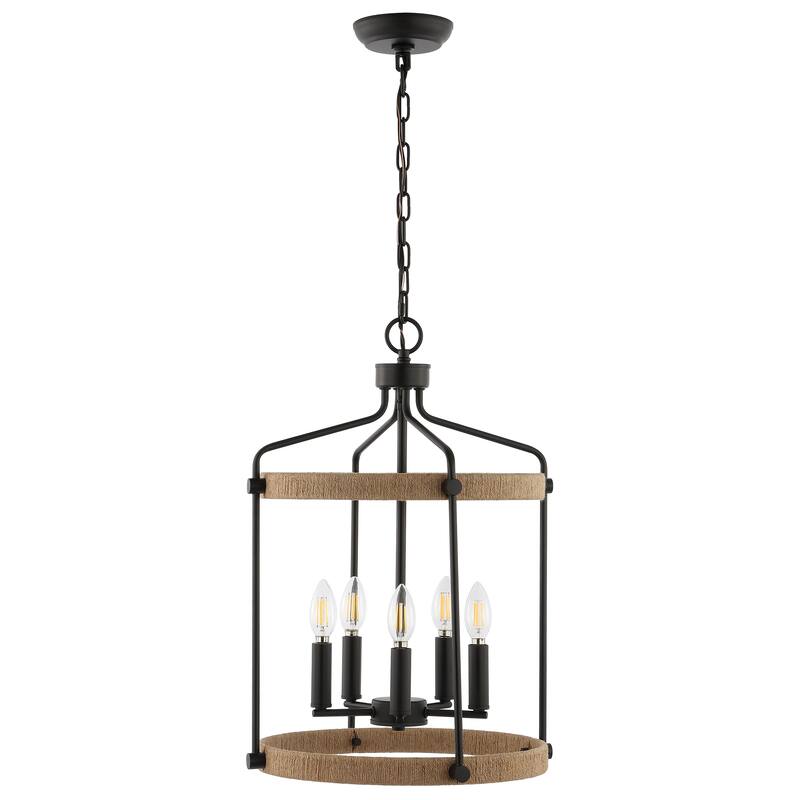 SAFAVIEH Lighting Perrine 16" Modern & Contemporary Pendant (5-Bulb) - 16" W x 16" D x 86" H - Black/Brown - 16Wx16Dx86H