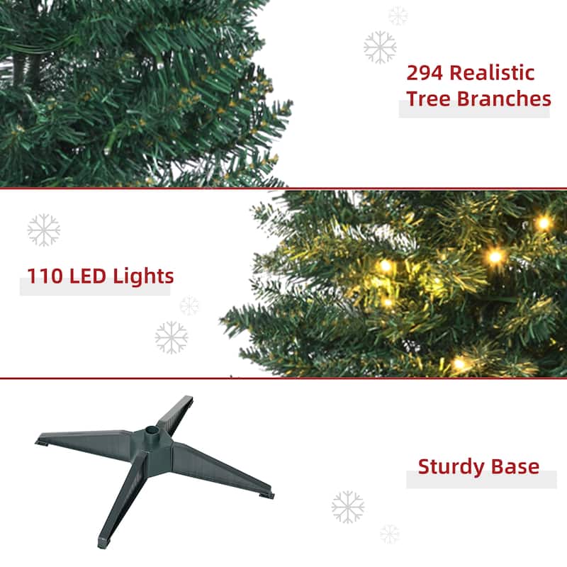 HOMCOM 5ft Tall Pre-Lit Slim Noble Fir Artificial Christmas Tree with Realistic Branches, 110 Warm White LED Lights and 294 Tips