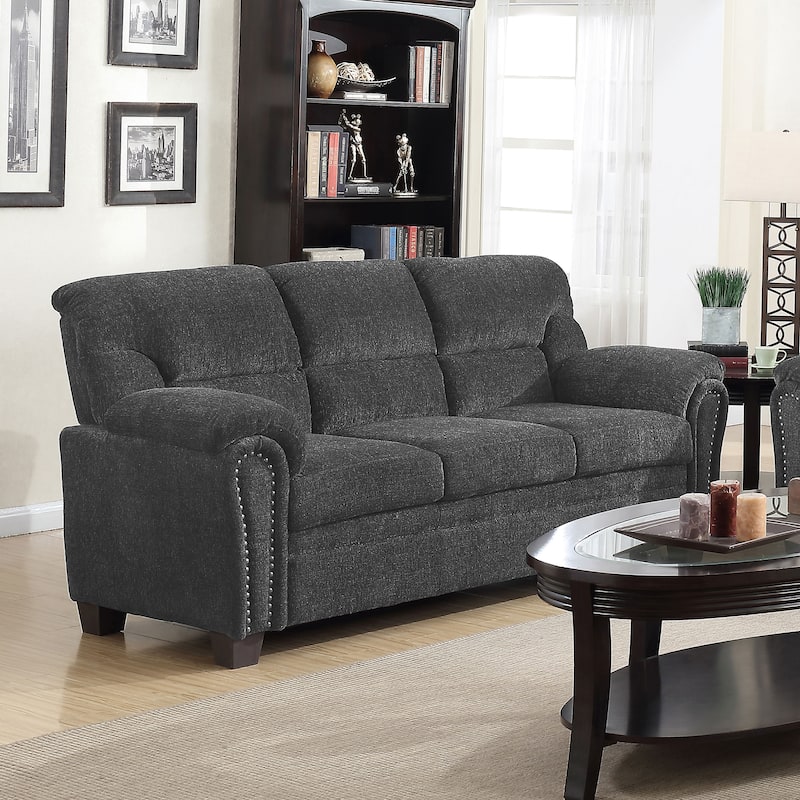 Clementine Transitional Nailhead Trim Upholstered Padded Arm Sofa