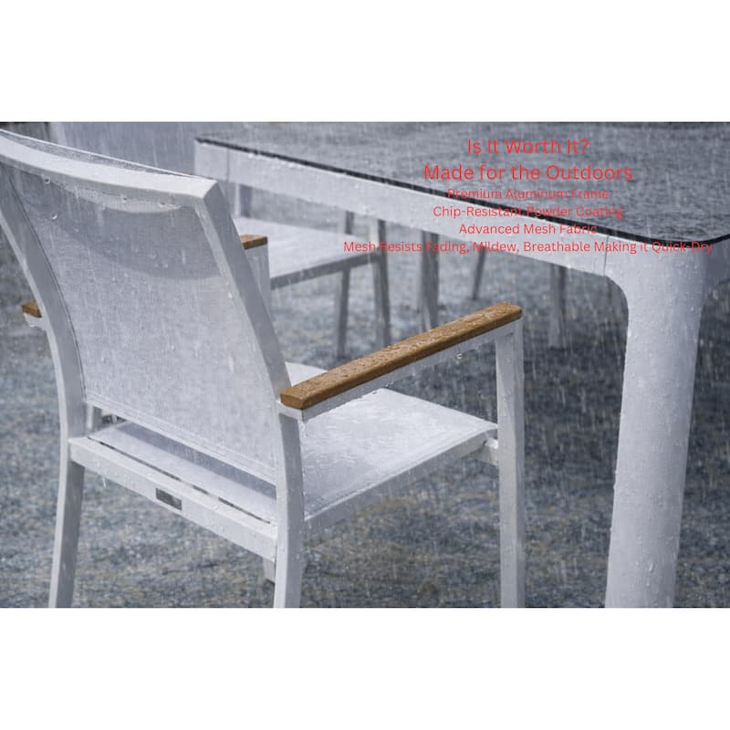 Como White 7-Piece Aluminum Outdoor Dining Set with Sling Set in White - N/A