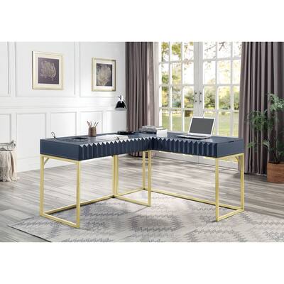 Antique Blue Corner Desk with USB Port and Power