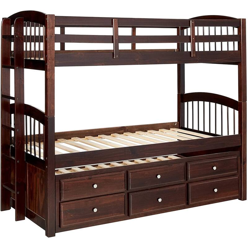 Twin Over Twin Wood Bunk Bed with Drawers