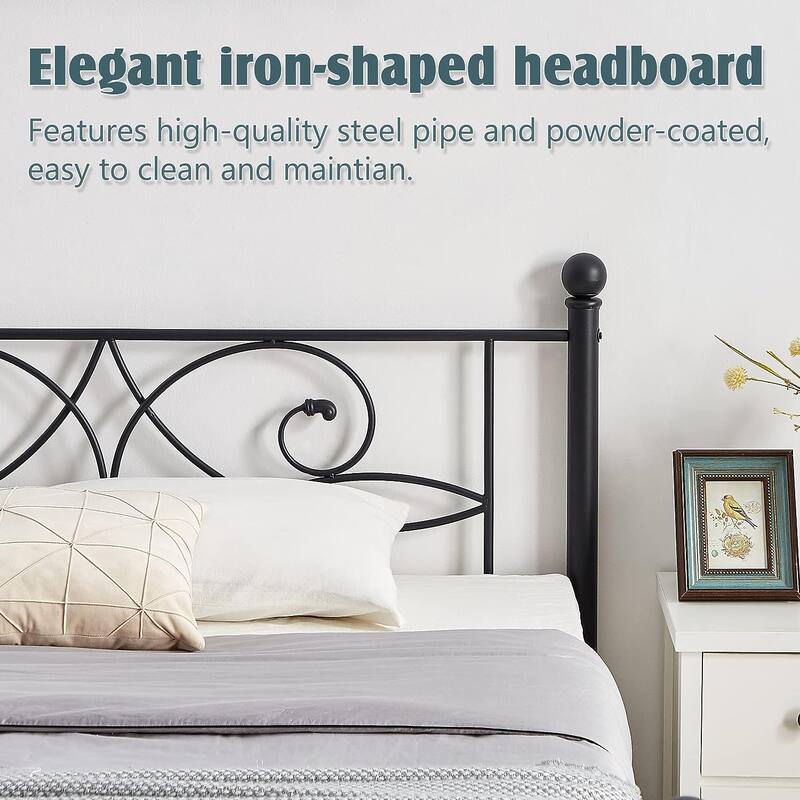 VECELO Metal Black Bed Frame With Headboard, 12" Under-Bed Space