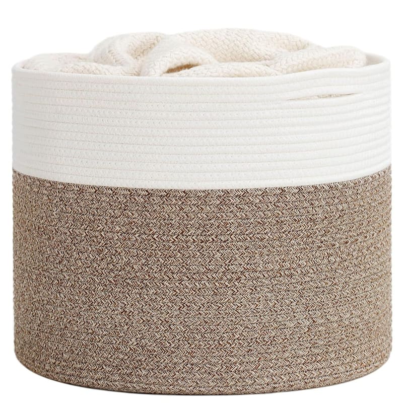 Large Cotton Rope Basket, Blanket Basket Living Room 15.8"x15.8"x13.8" Baby Toy Storage - 15.8"L x 15.8"W x 13.8"H - Mele