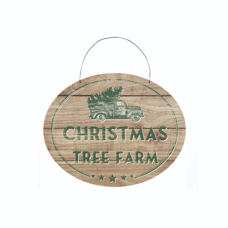 10" Car "Christmas Tree Farm" Round Wall Sign