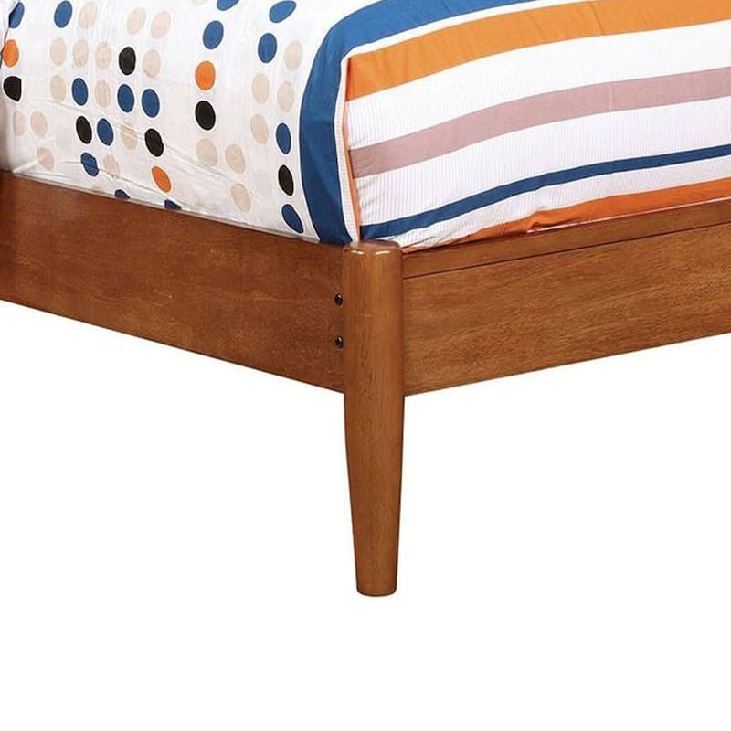 Wooden Transitional Twin Bed With Round Tapered Legs, Oak Brown