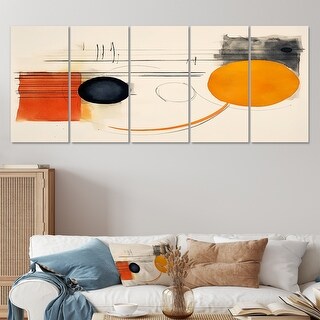 Designart - Orange Moon Abstract Retro Minimalism - Abstract Canvas Set ...