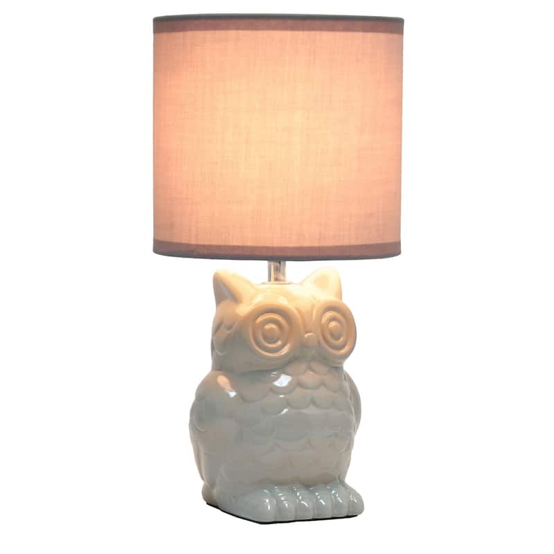 Tall Ceramic Owl Bedside Table Desk Lamp with Drum Shade - 12.75" - Gray