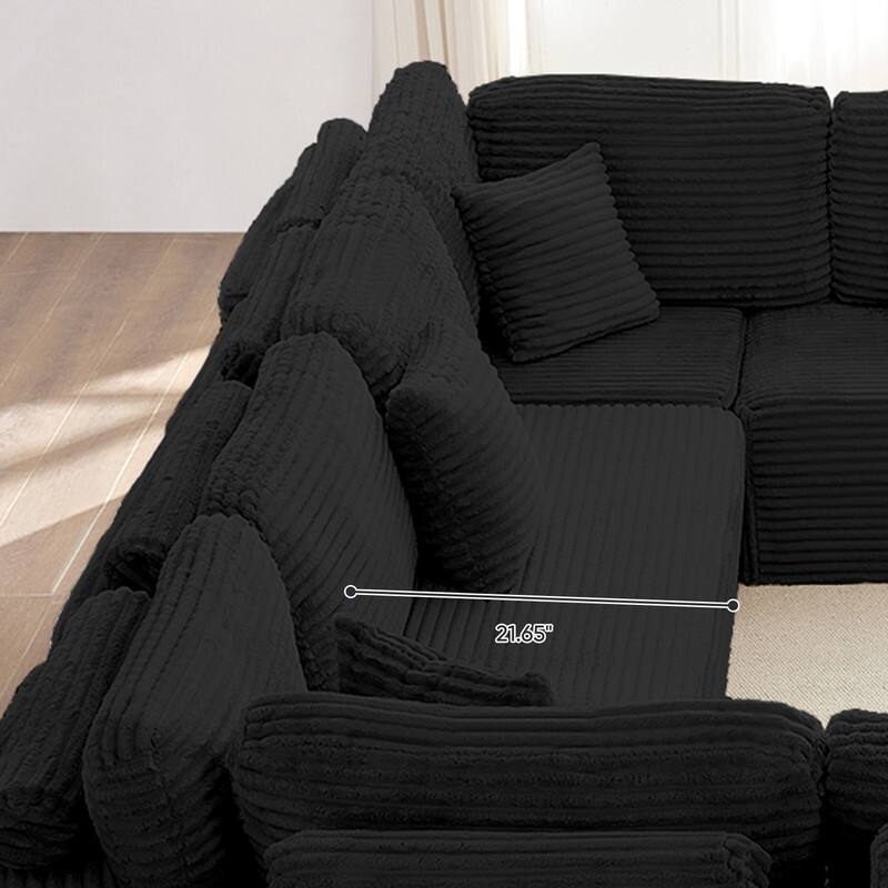 Mixoy 136"U-Shaped Modular Corduroy Sectional Sofa,7-Seater Deep Seats Sofa with Movable Ottoman - U-Shaped
