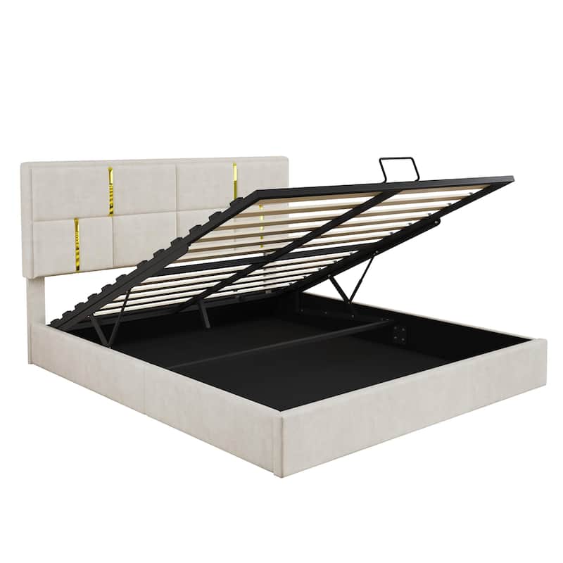 Elegant Design Upholstered Platform Bed with Hydraulic Storage System