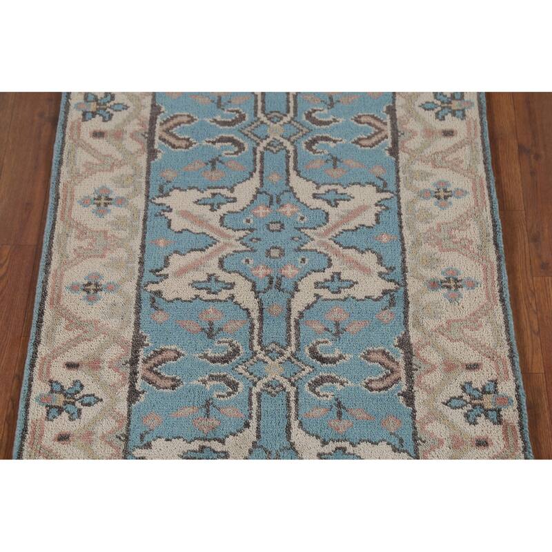 Light Blue Oushak Oriental Runner Rug Handmade Wool Carpet - 2'7"x 9'10"