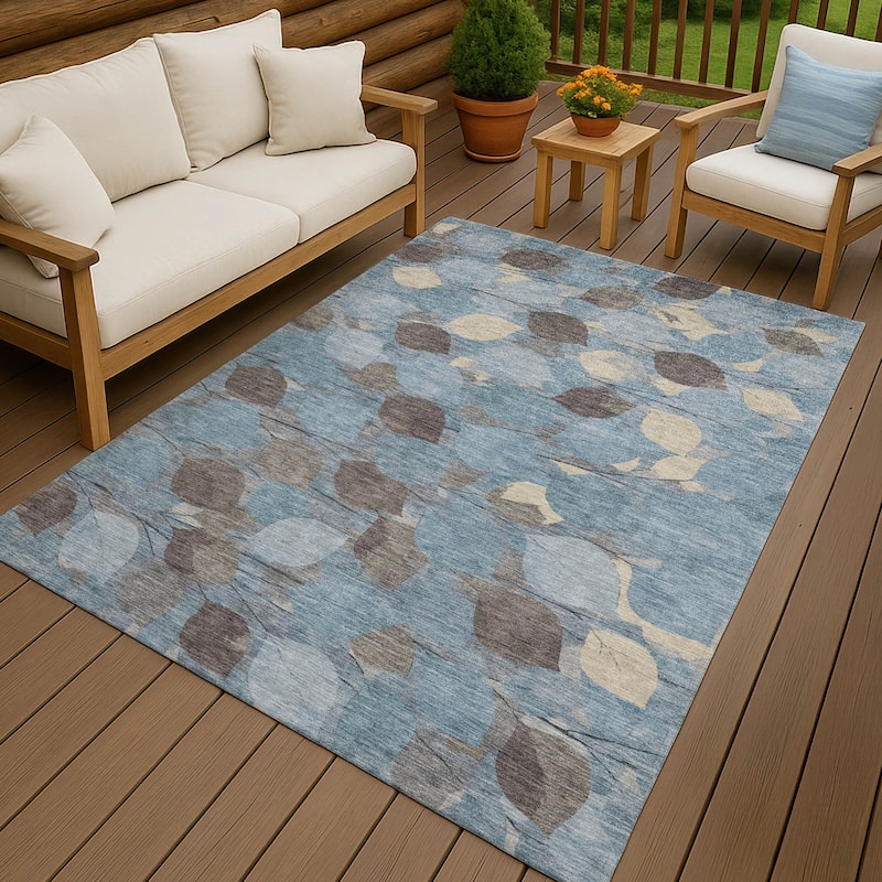 Machine Washable Indoor/ Outdoor Floral Mila Chantille Rug - Teal - 9' x 12'