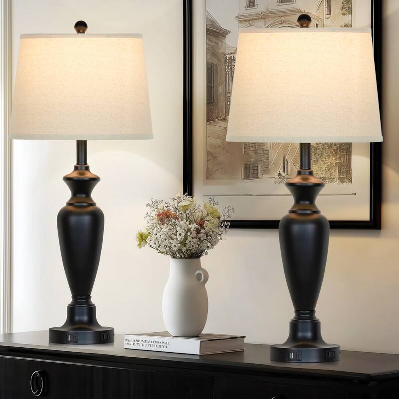 30'' Black Modern Table Lamps with USB-C Charging, Touch Dimmer(Set of 2) - 13'' x 13'' x 30 - Black - 13'' x 13'' x 30