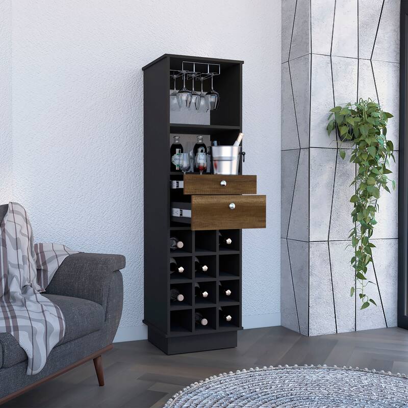 Classic Bar Cabinet with 2 Drawers, Glass Rack, - N/A