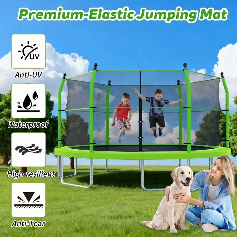 16ft Trampoline with Ladder and Enclosure Net for Kids and Adults, Heavy-duty 16' Outdoor Trampoline for Backyard