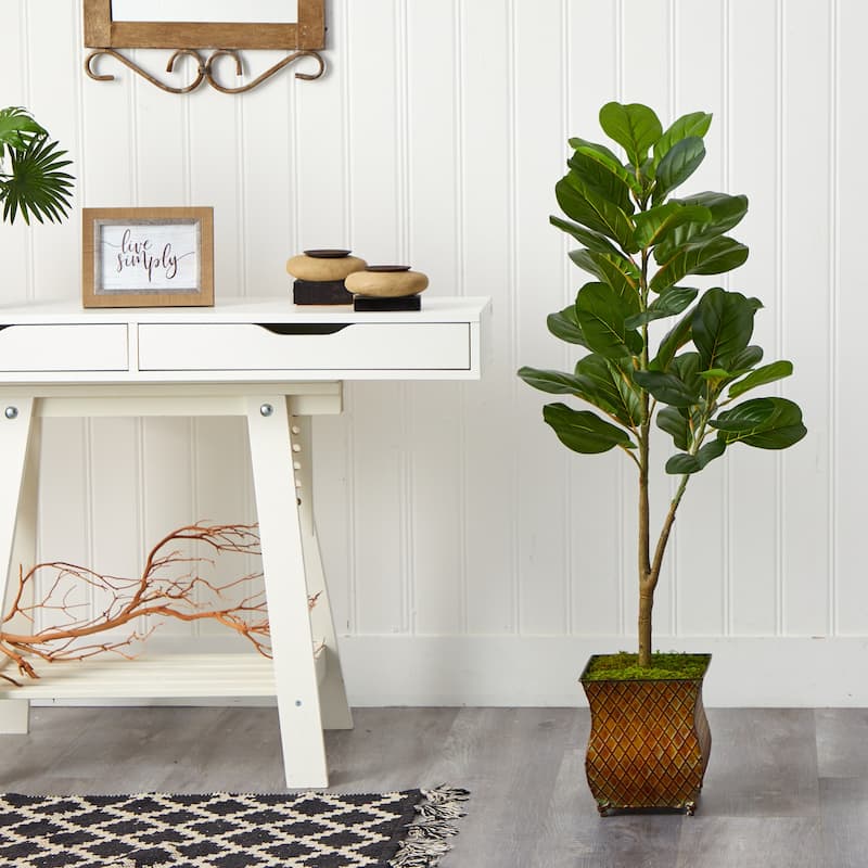 4' Fiddle Leaf Fig Artificial Tree in Metal Planter - 9"