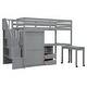 preview thumbnail 41 of 110, Twin/Full Size Loft Bed with Storage Staircase, Wardrobe and Desk, Solid Wood Loft Bedframe with 2 Storage Drawers and Shelves