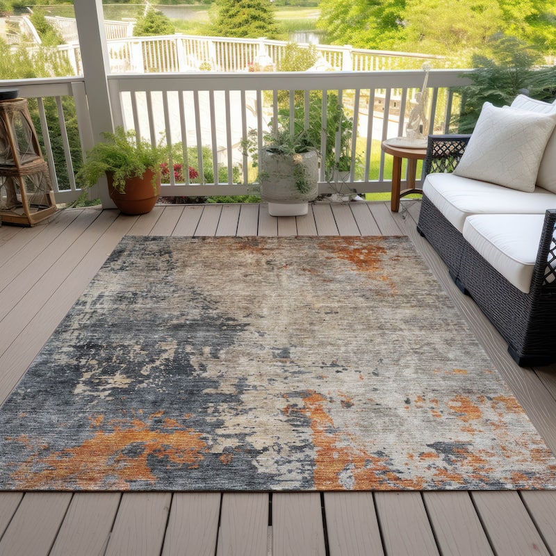 Machine Washable Indoor/ Outdoor Abstract Contemporary Chantille Rug