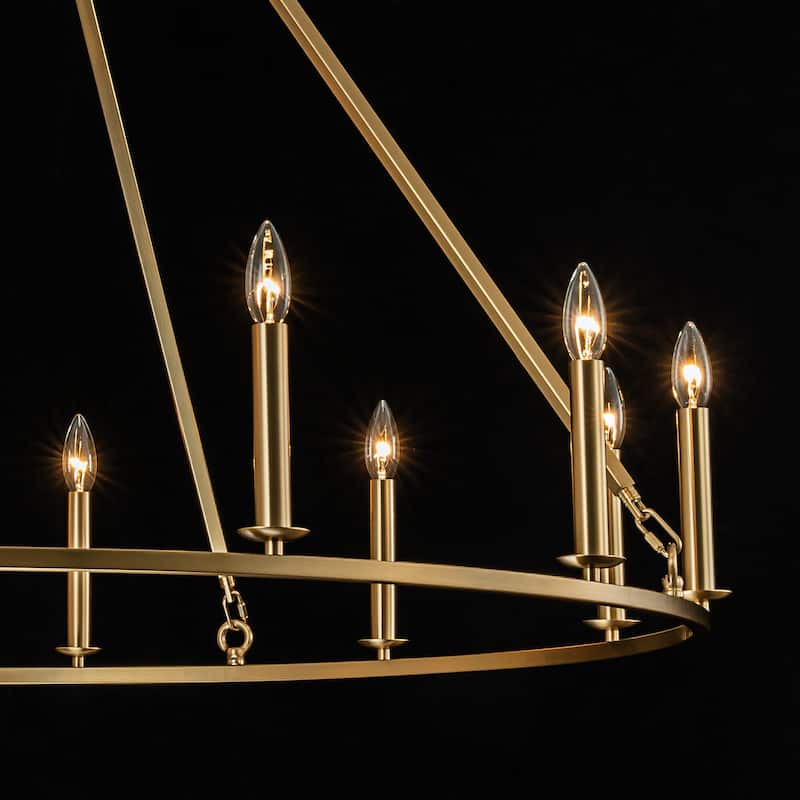 12-Light Modern Industrial Gold Candle Style Hanging Light Large Round Wagon Wheel Chandelier for Living/Dining Room