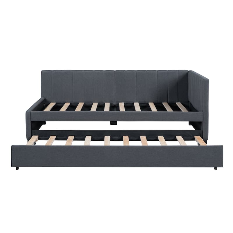 Upholstered Daybed with Trundle Twin Size Sofa Bed Frame - Gray