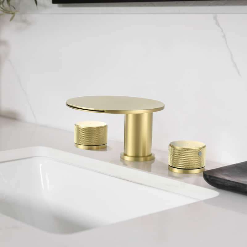 Solid Brass Widespread 2-Handle Waterfall Bathroom Faucet