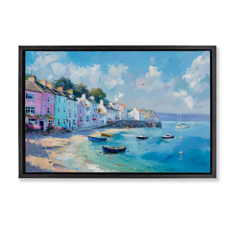 Stupell Seaside Village Cottages Framed Floater Canvas Wall Art Design By LSR Design Studio - 25 x 17 - Black