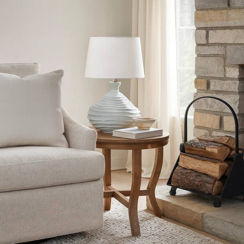 Ozy Accent Table Lamp, Linen Shade, Light Blue Turned Ceramic 23 Inch