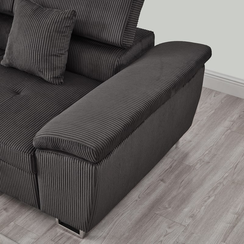 104.3" Pull Out Corduroy Sofa Bed with Storage Chaise