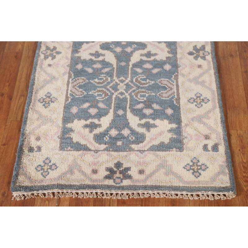Blue Oushak Style Runner Rug Handmade Wool Carpet - 2'7"x 9'10"