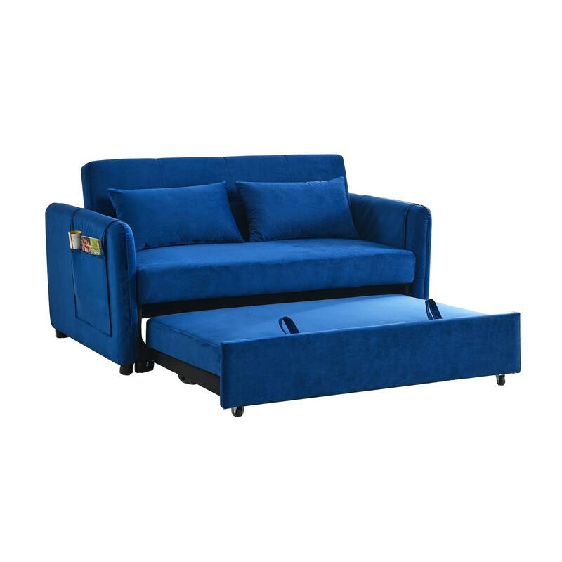 Convertible Sofa Bed, Versatile Velvet Double Sofa with Pull out Bed